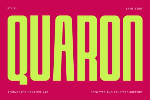 Large lime green rounded sans serif typeface sample on hot pink background