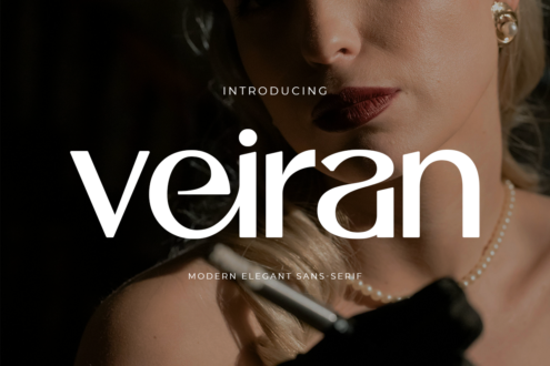 Veiran elegant sans serif font showcase on luxury portrait with pearl jewelry