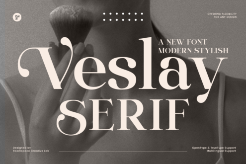 Veslay Serif typeface sample showing modern elegant serif letters, numbers, ligatures, punctuation