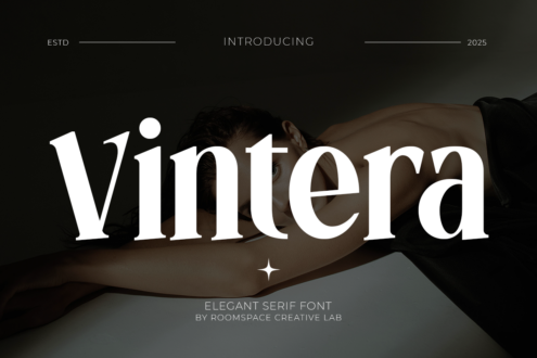 Vintera elegant serif font specimen showing uppercase lowercase letters numbers symbols