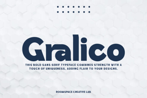 Gralico bold sans serif typeface on hexagonal textured background display