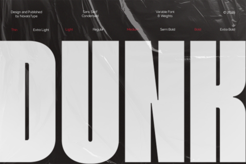 Sans Serif Condensed font family displaying all eight weights from thin to extra bold