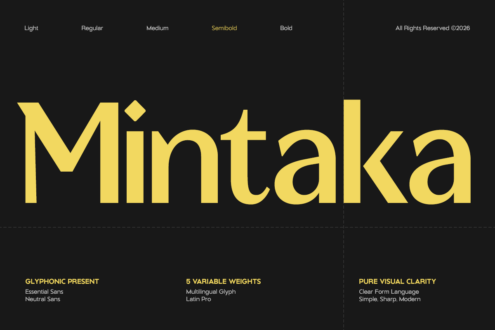 Mintaka typeface family showing five weights from light to bold with multilingual glyph support