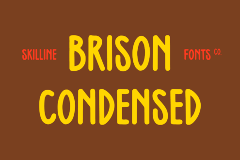 Brison Condensed bold yellow typeface on warm brown background display