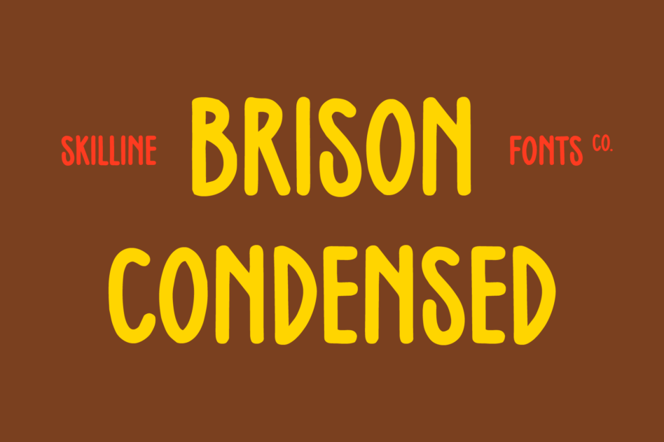 Brison Condensed bold yellow typeface on warm brown background display