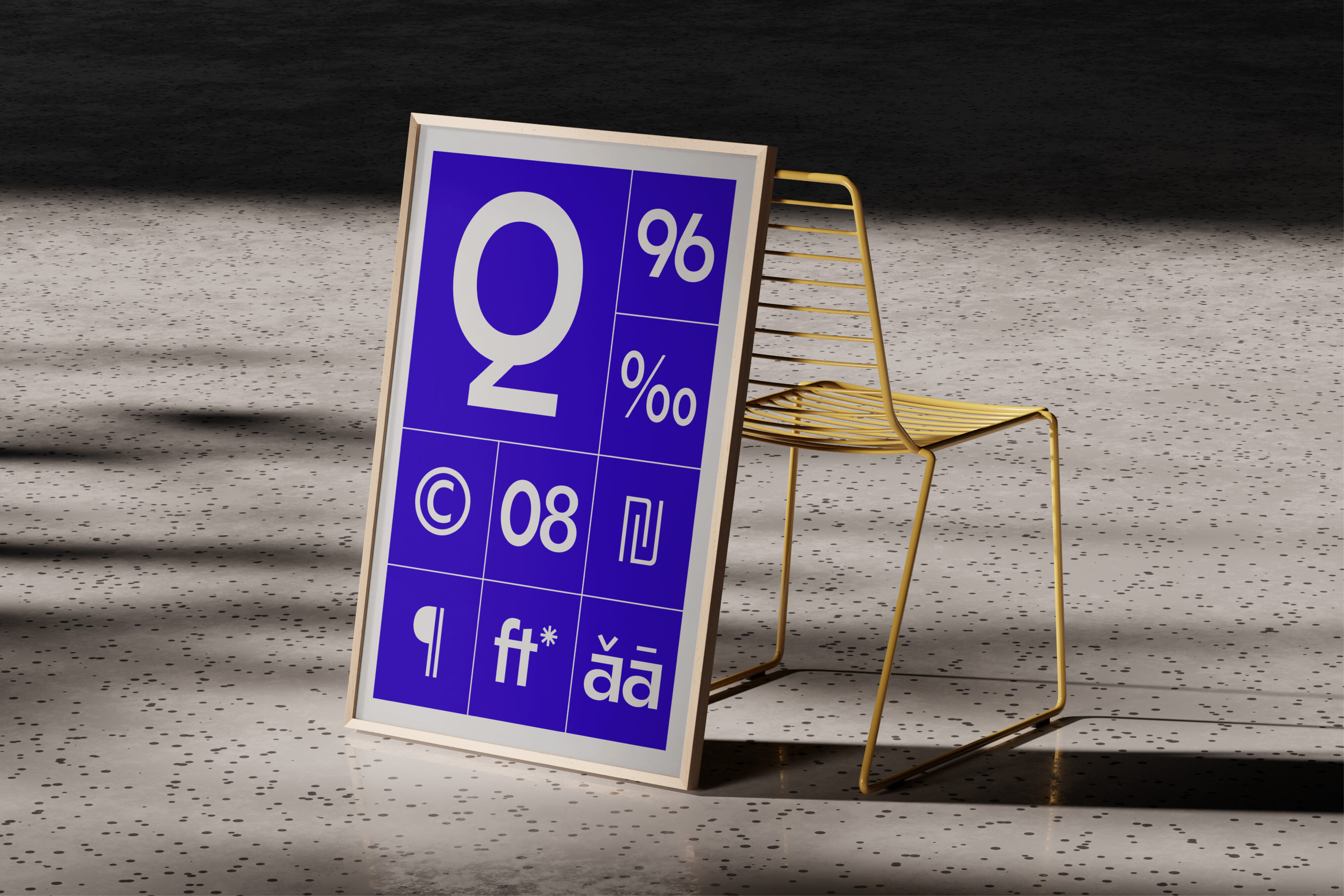 Product mockup of Juturu font displayed on blue poster framed