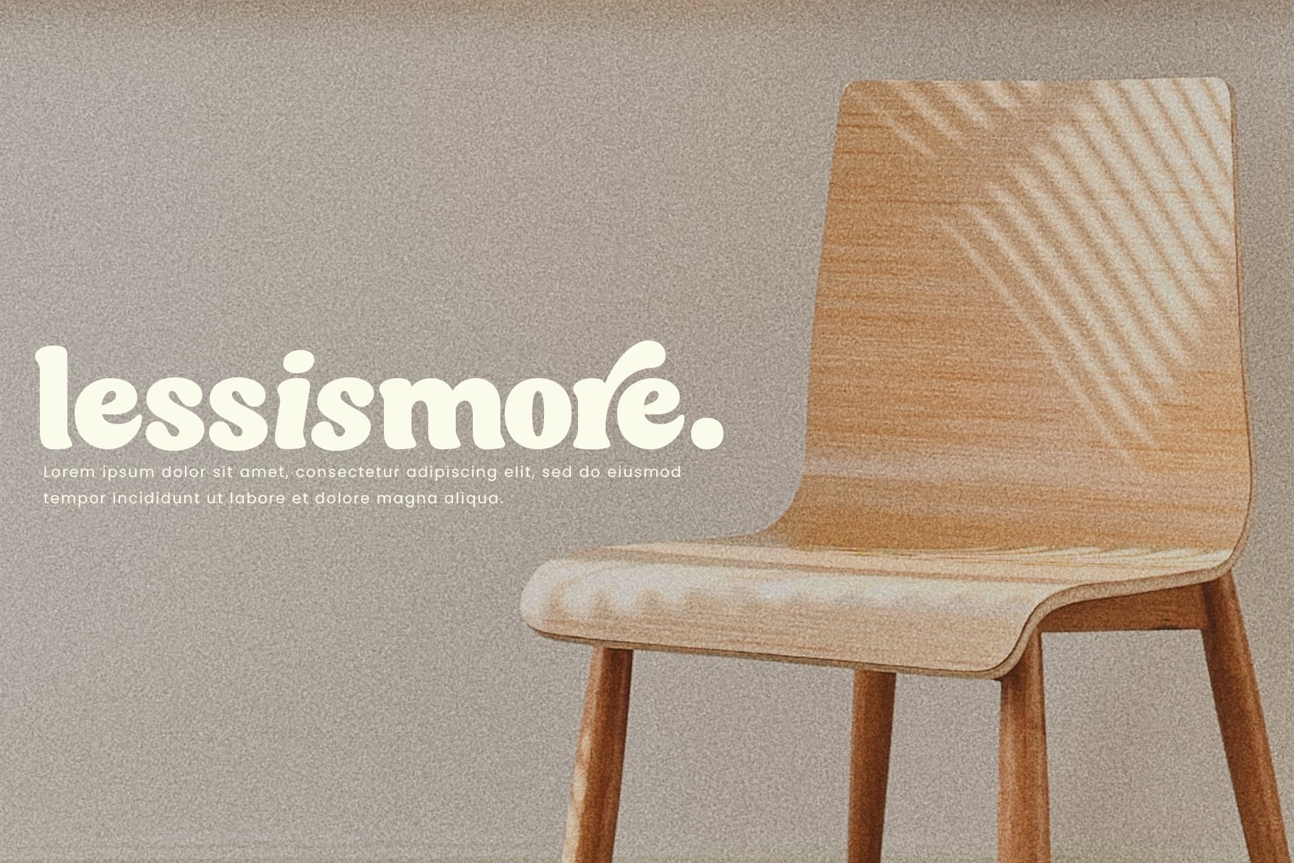 Mid-century modern wooden chair with cream upholstery on taupe background