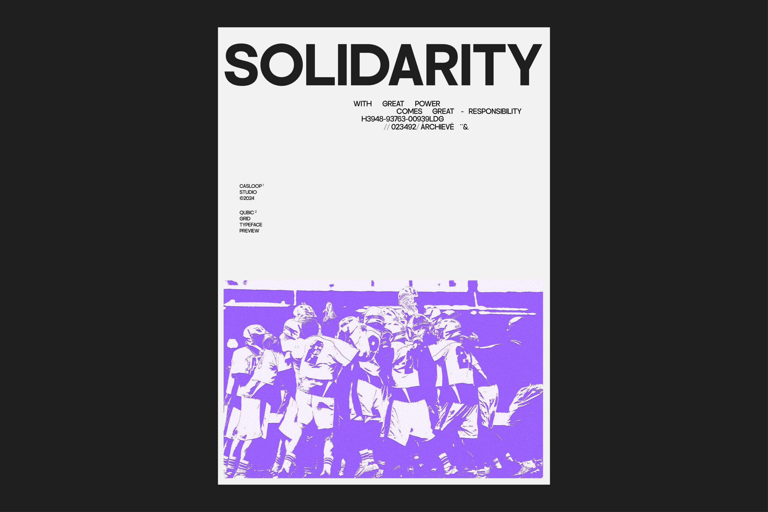 Poster with SOLIDARITY headline over purple photo of people together