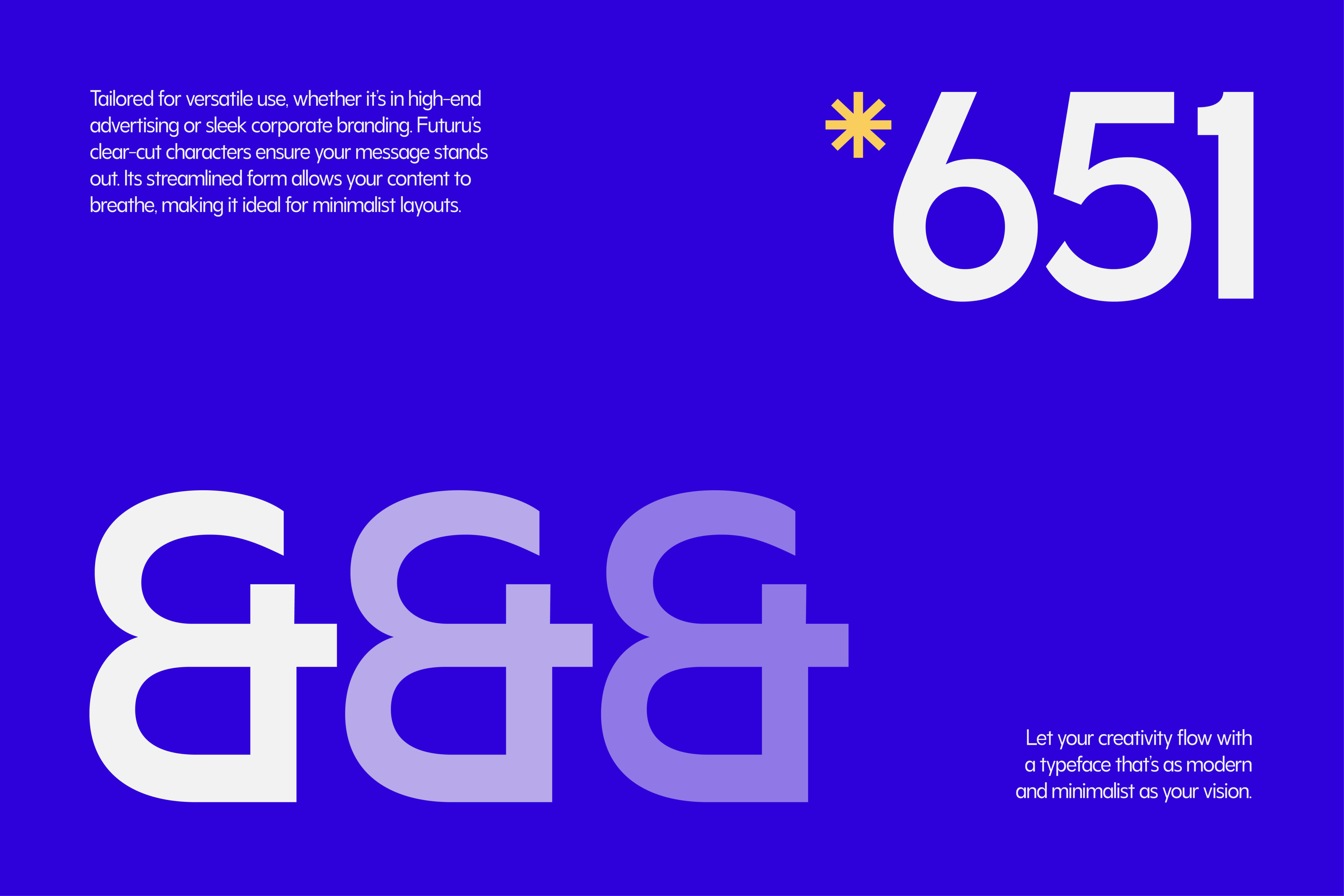 Futurus typeface demo showing 651 number with ampersand glyphs