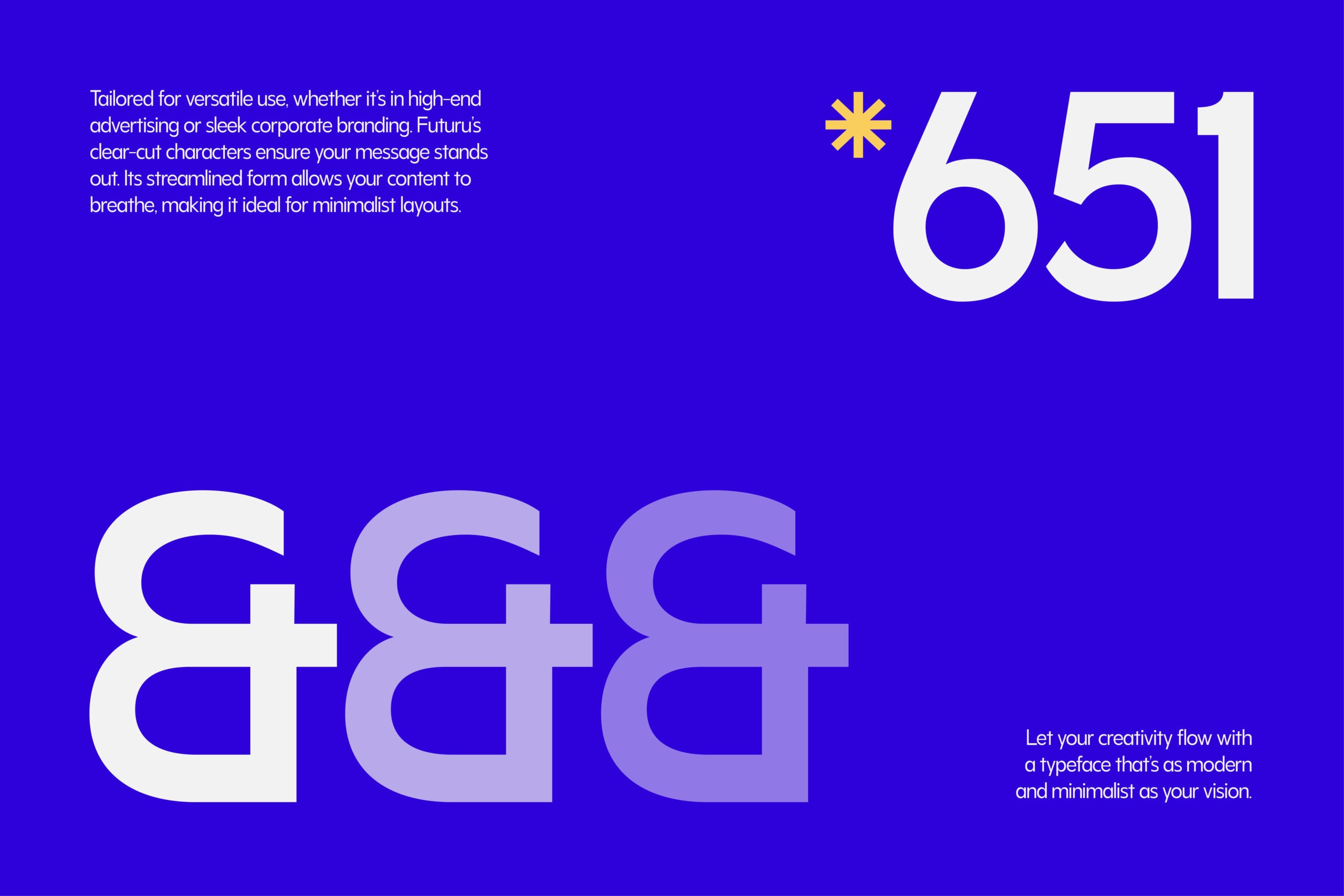 Futurus typeface demo showing 651 number with ampersand glyphs