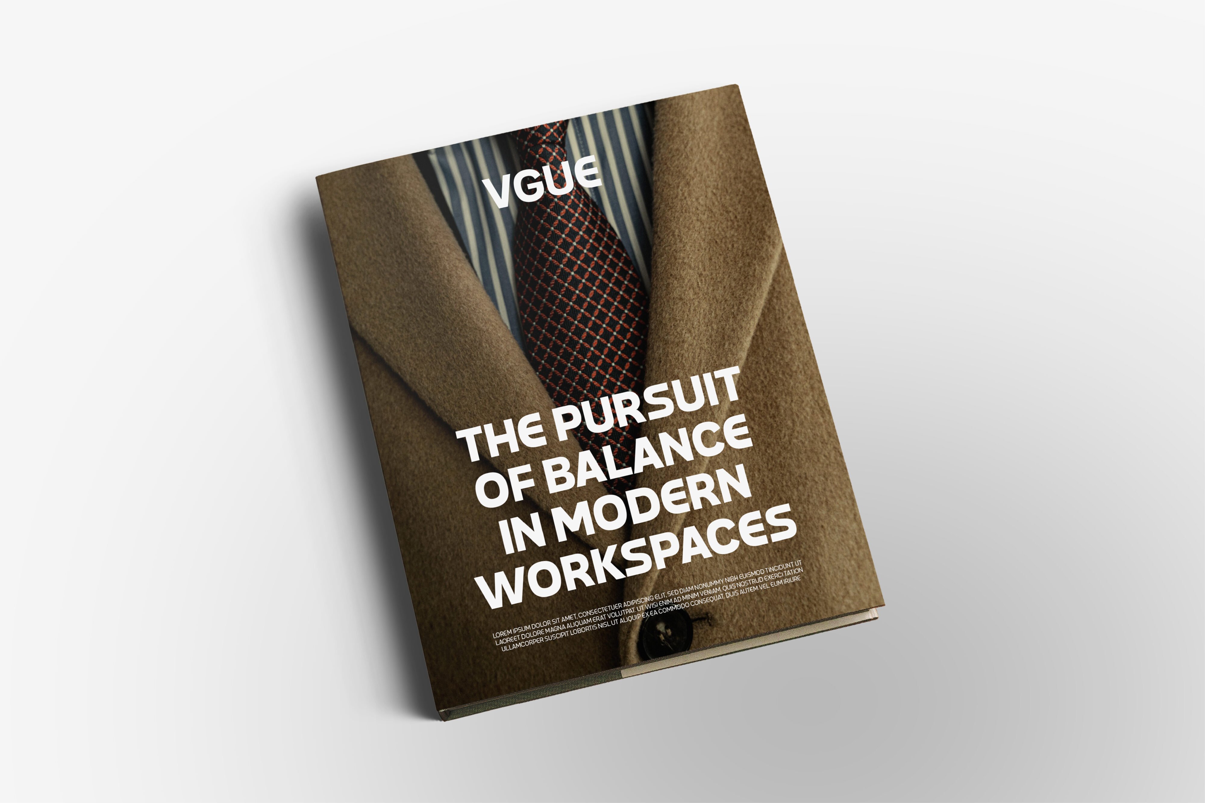 Magazine cover mockup with tan texture tone showing workspace design editorial