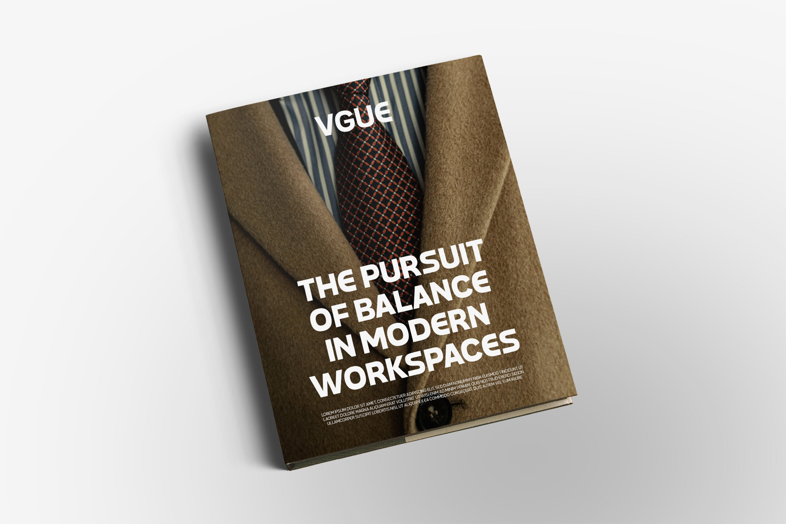 Magazine cover mockup with tan texture tone showing workspace design editorial
