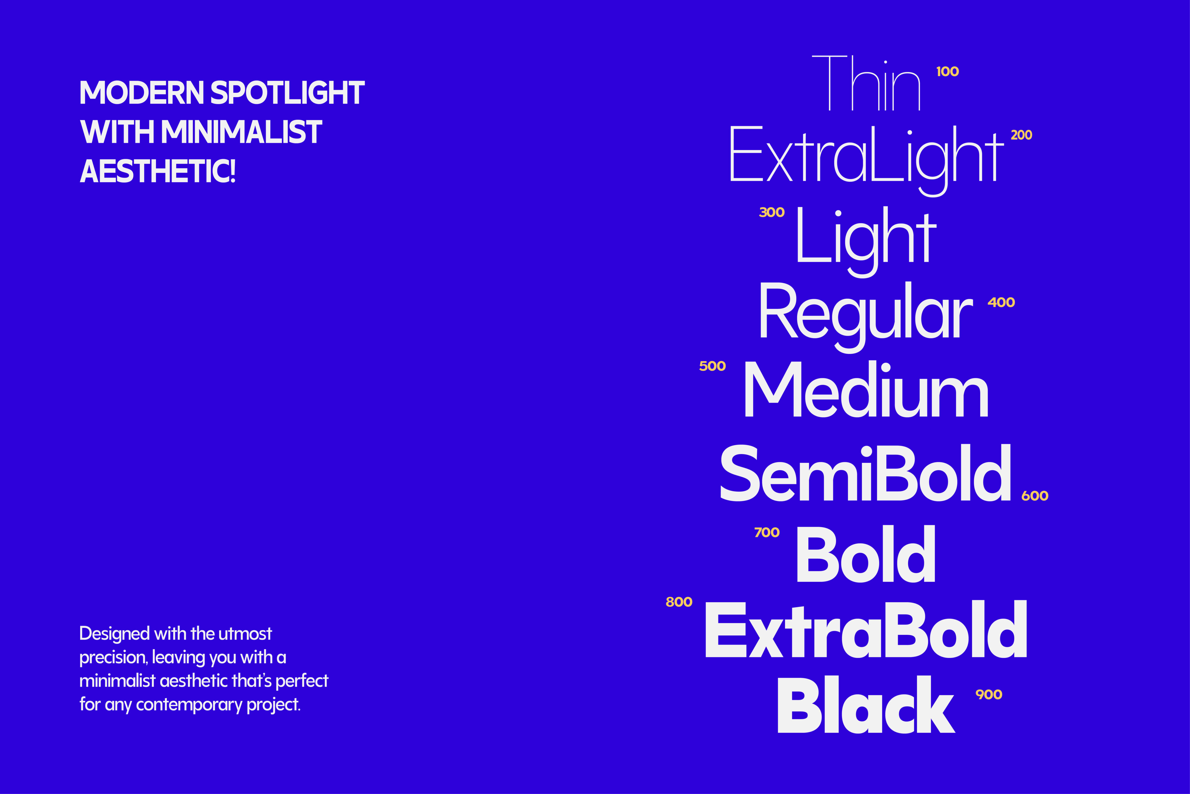 Juturu typeface weight scale from Thin to ExtraBold on bright blue