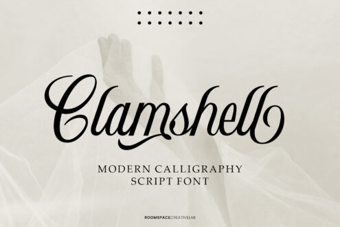 Elegant calligraphy script font display with feather watercolor background design