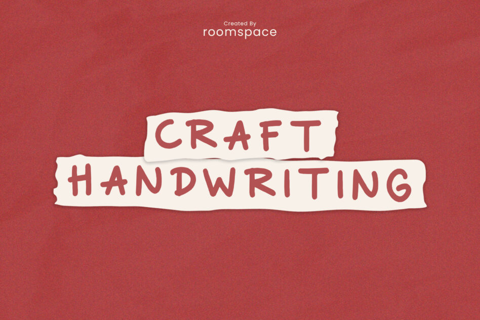 Craft Handwriting words on white torn paper strips against red background
