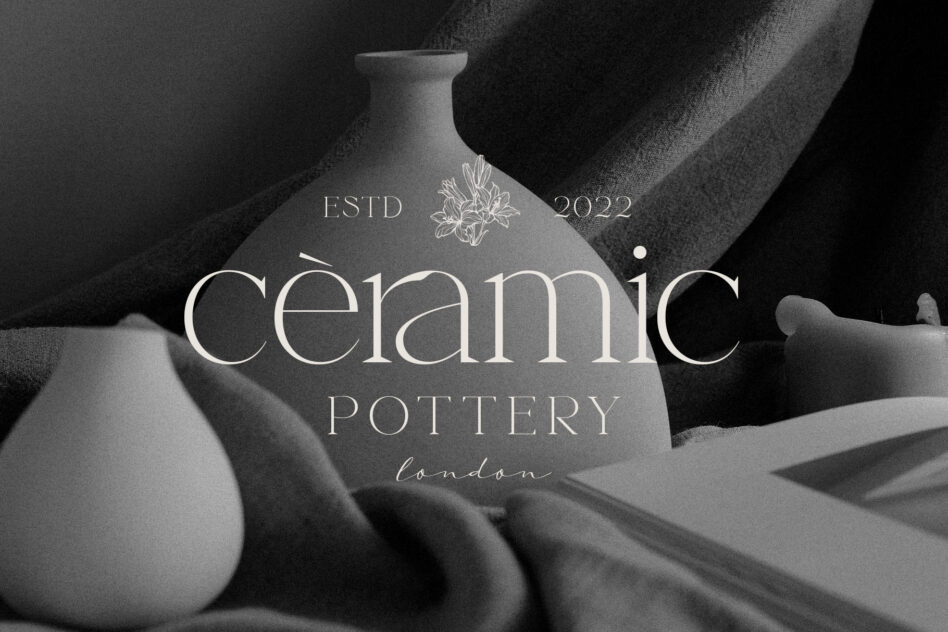 Ceramic pottery branding mockup in black with established 2022 text