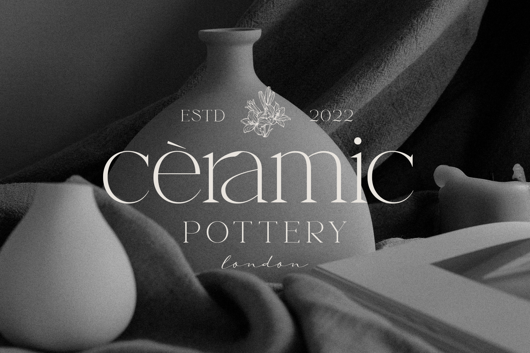 Ceramic pottery branding mockup in black with established 2022 text