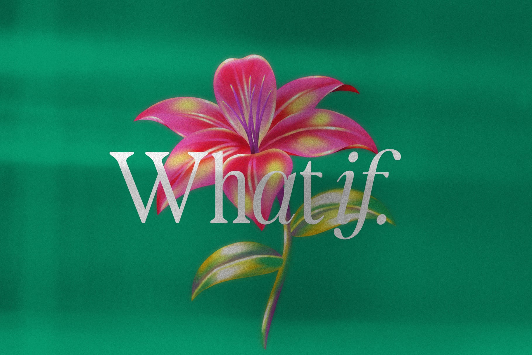 Pink lily flower with serif text overlay on teal background