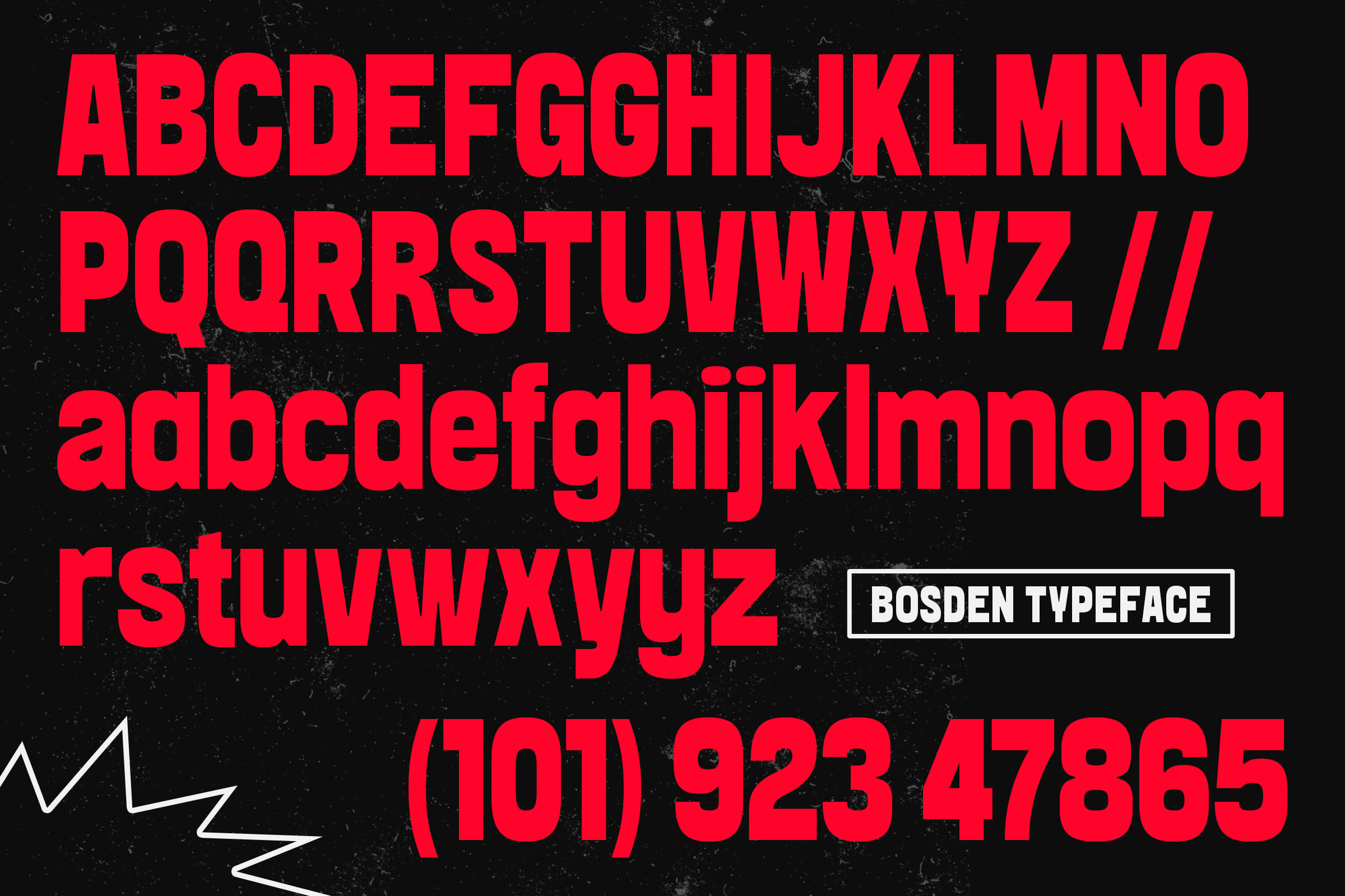 Bosden typeface alphabet uppercase lowercase numbers glitch effect red type