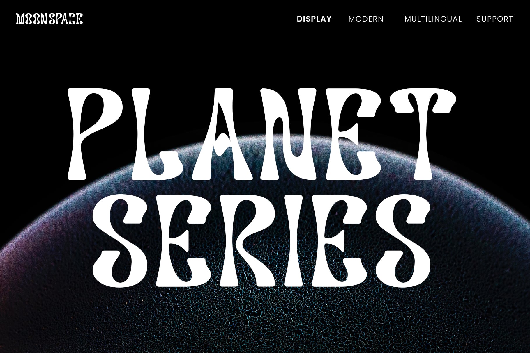 Planet Series font with glowing planet edge on dark space