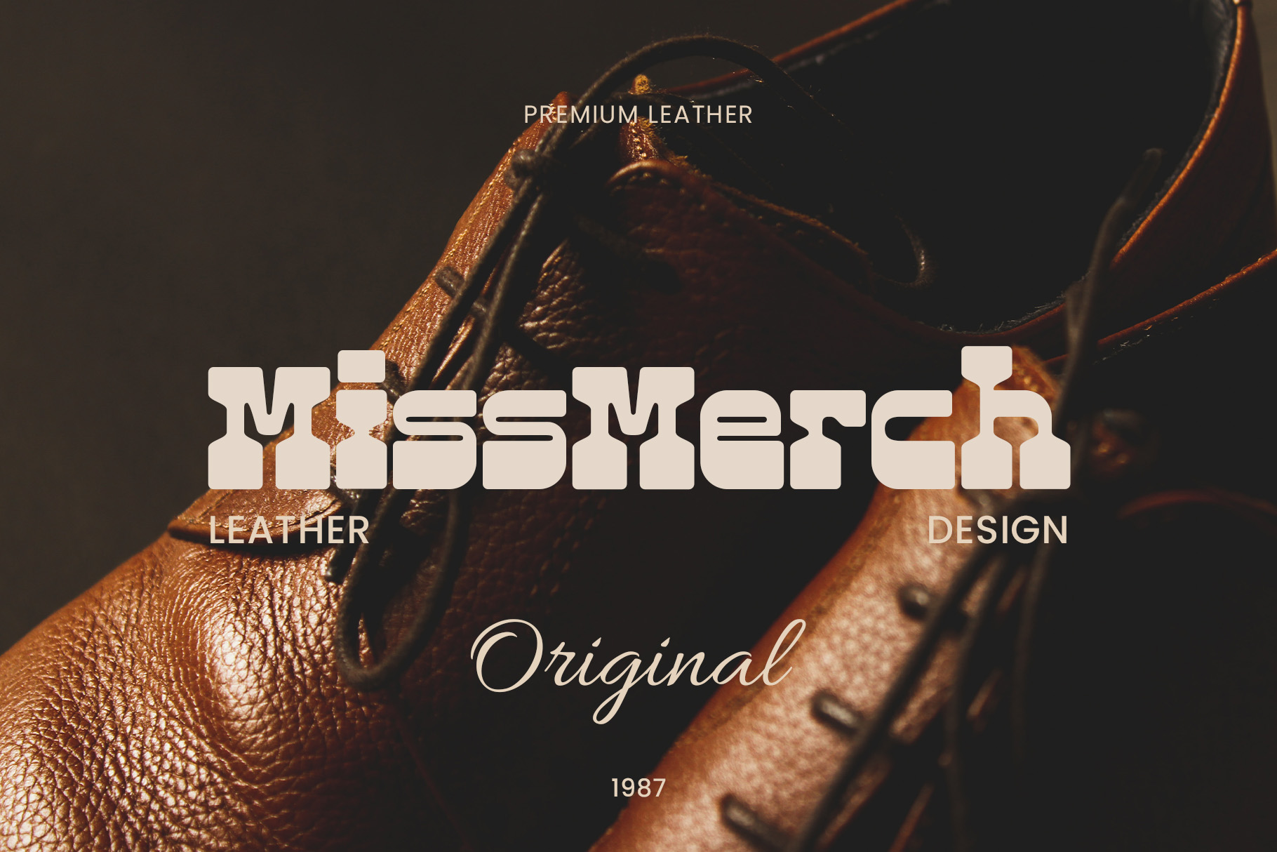 Brown leather bag with gold hardware on dark background with Premium Leather text overlay