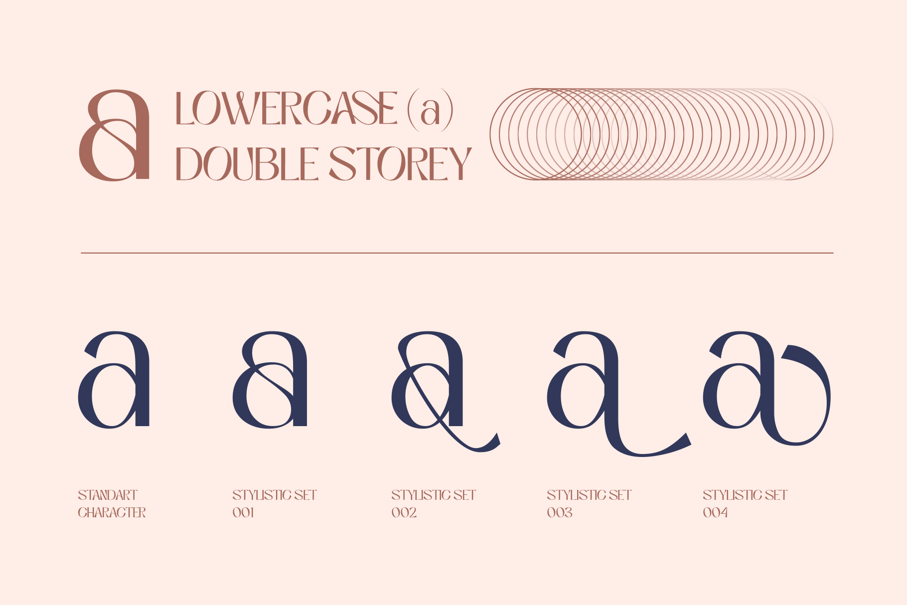 Lowercase a double storey font with stylistic alternates shown in navy on cream background