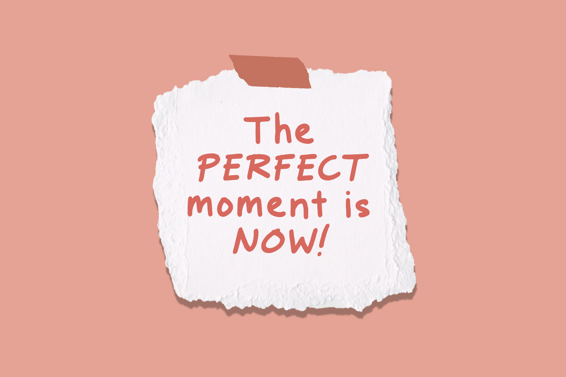 Torn paper note with motivational text on pink background