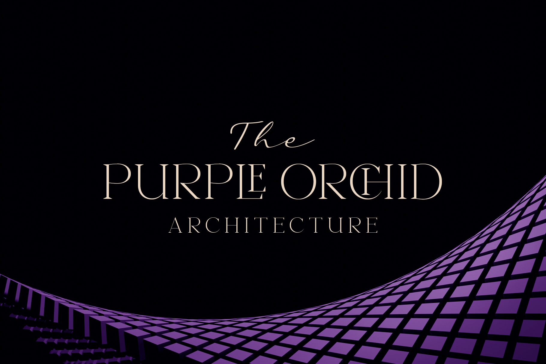 Purple Orchid Architecture title with geometric lattice pattern on black background