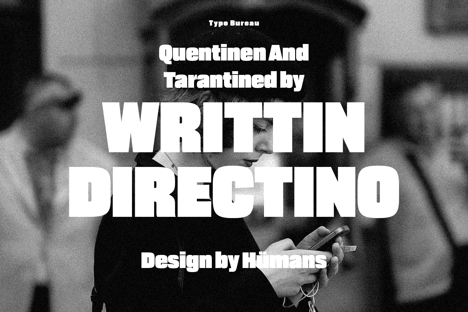 Bold sans serif font layered over black white vintage photo of person holding cigarette