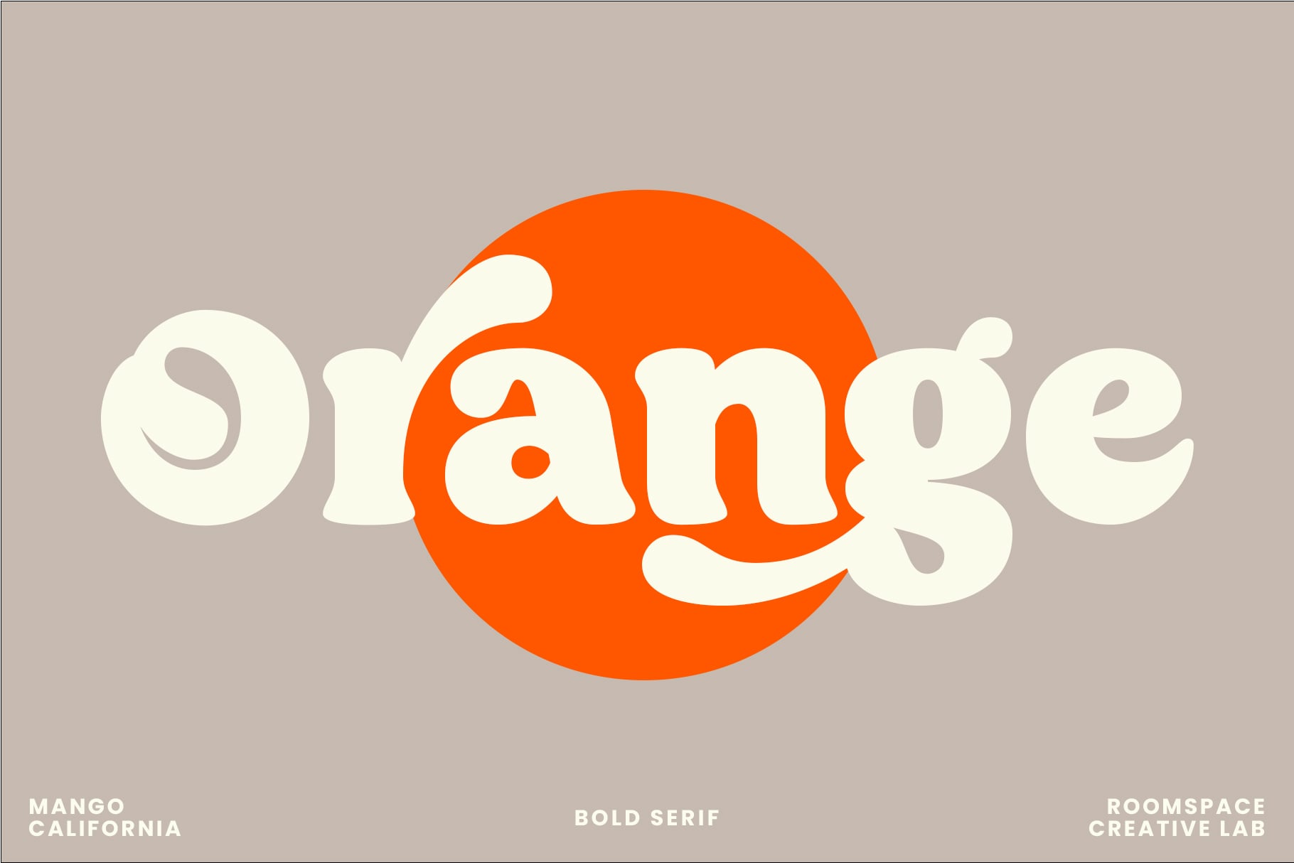 Bold serif word Orange overlapping orange circle on neutral background
