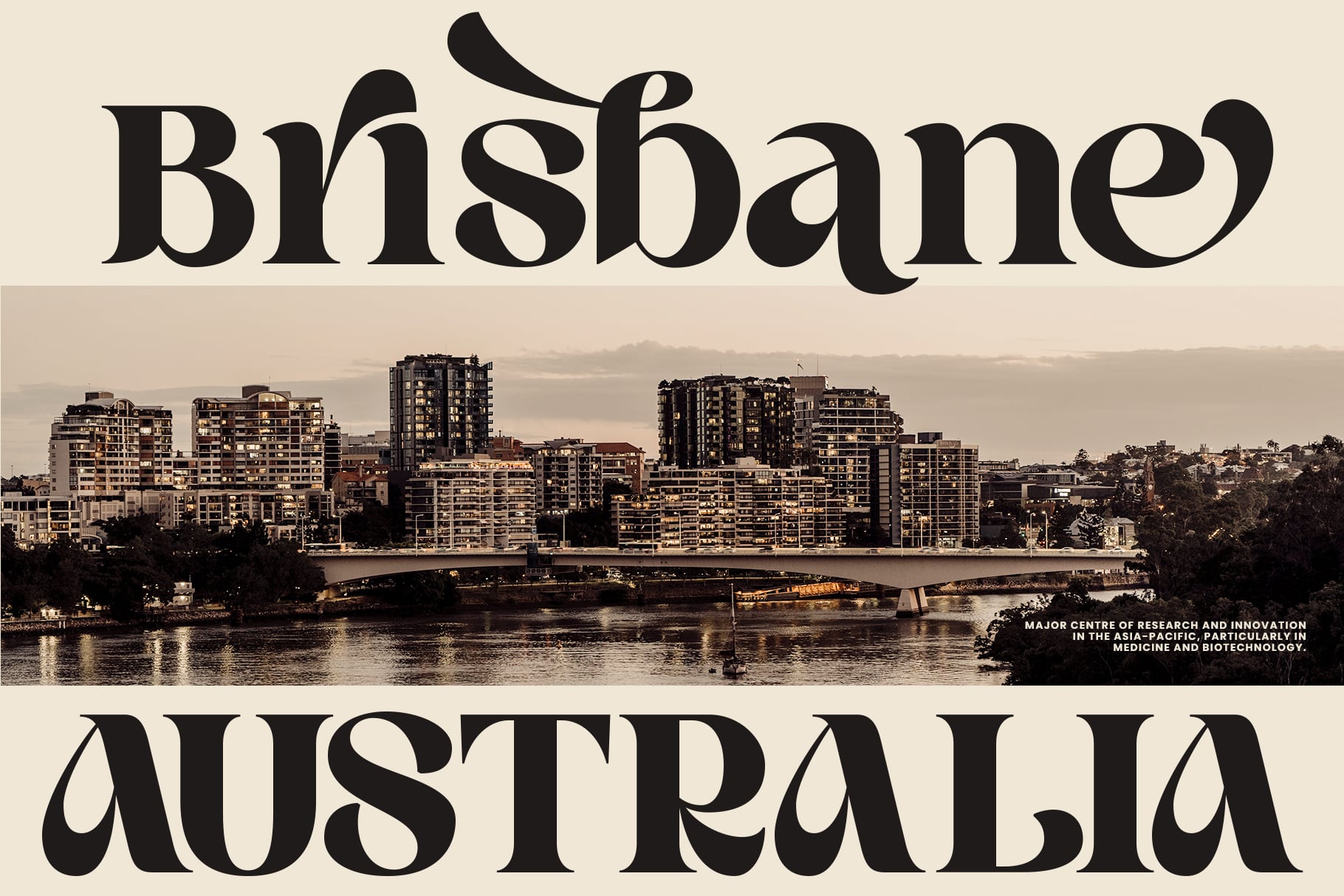 Brisbane Australia cityscape poster with serif typography in black