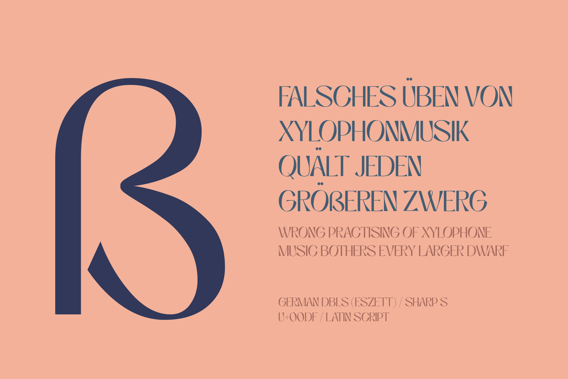 Elegant serif font specimen showing oversized number 13 in navy on peachy background with German text samples