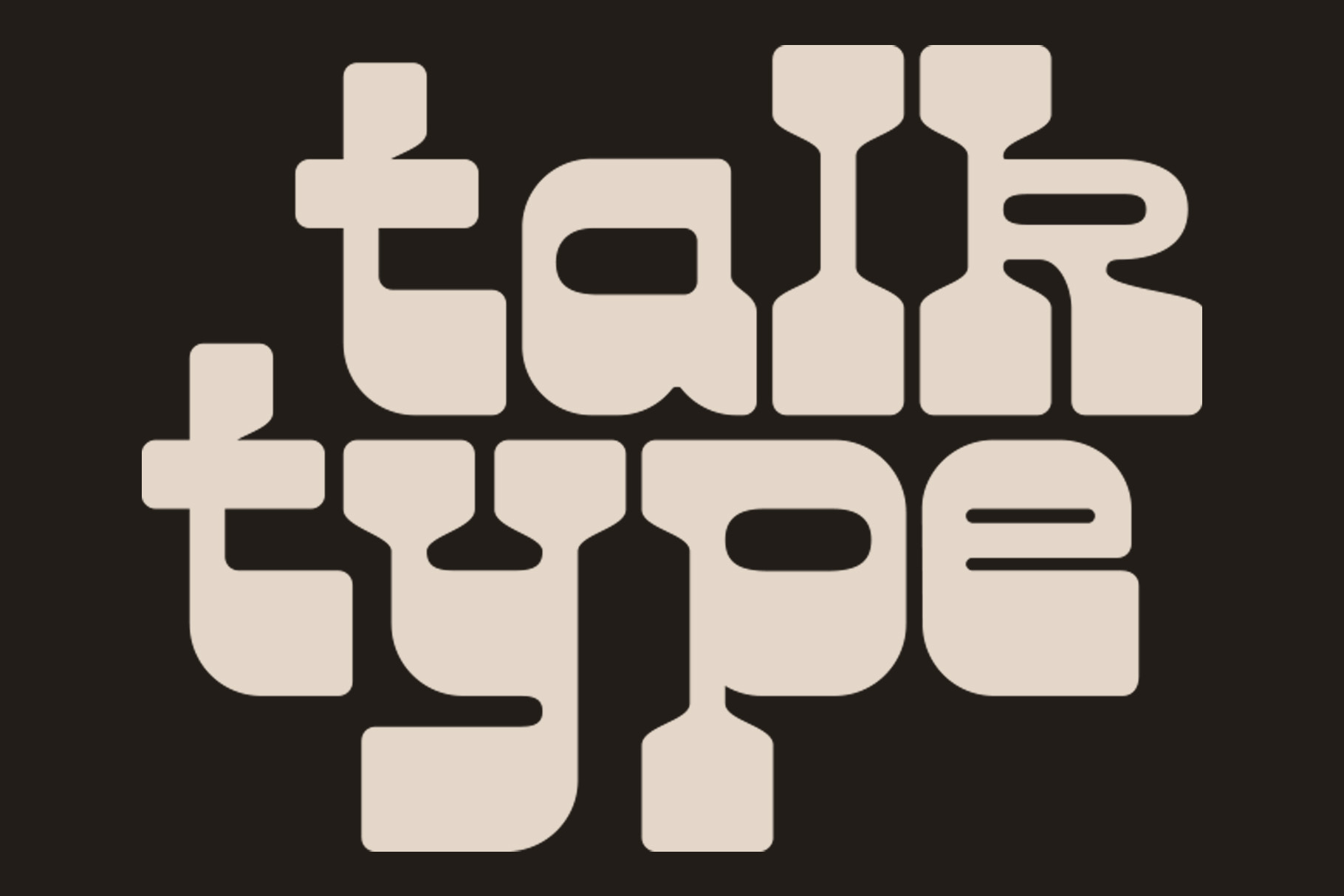 Retro font with rounded modular letterforms on dark background