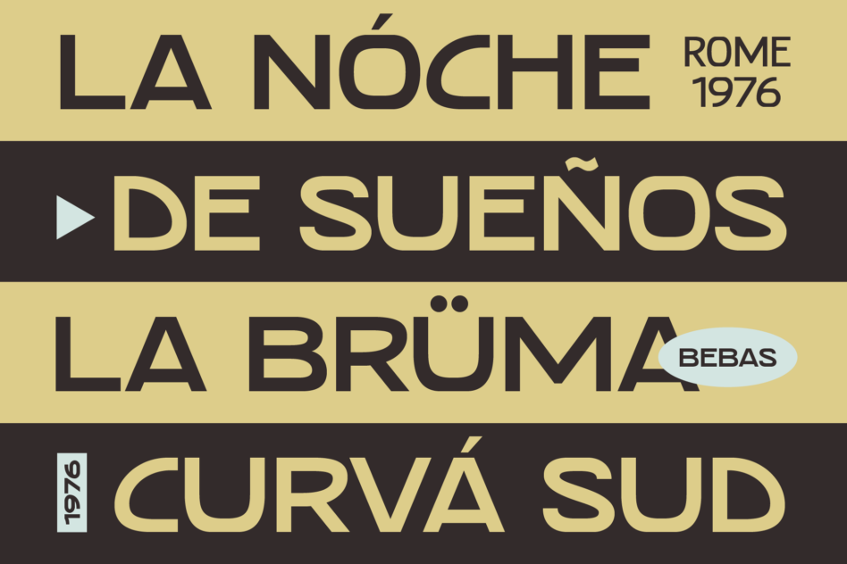 Vintage style movie poster layout with Spanish typography gold dark stripes