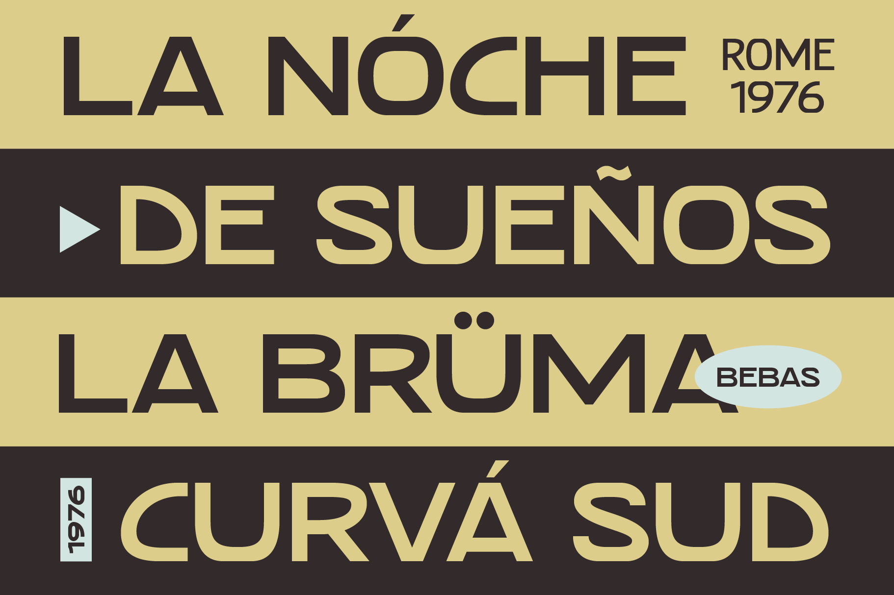 Vintage style movie poster layout with Spanish typography gold dark stripes