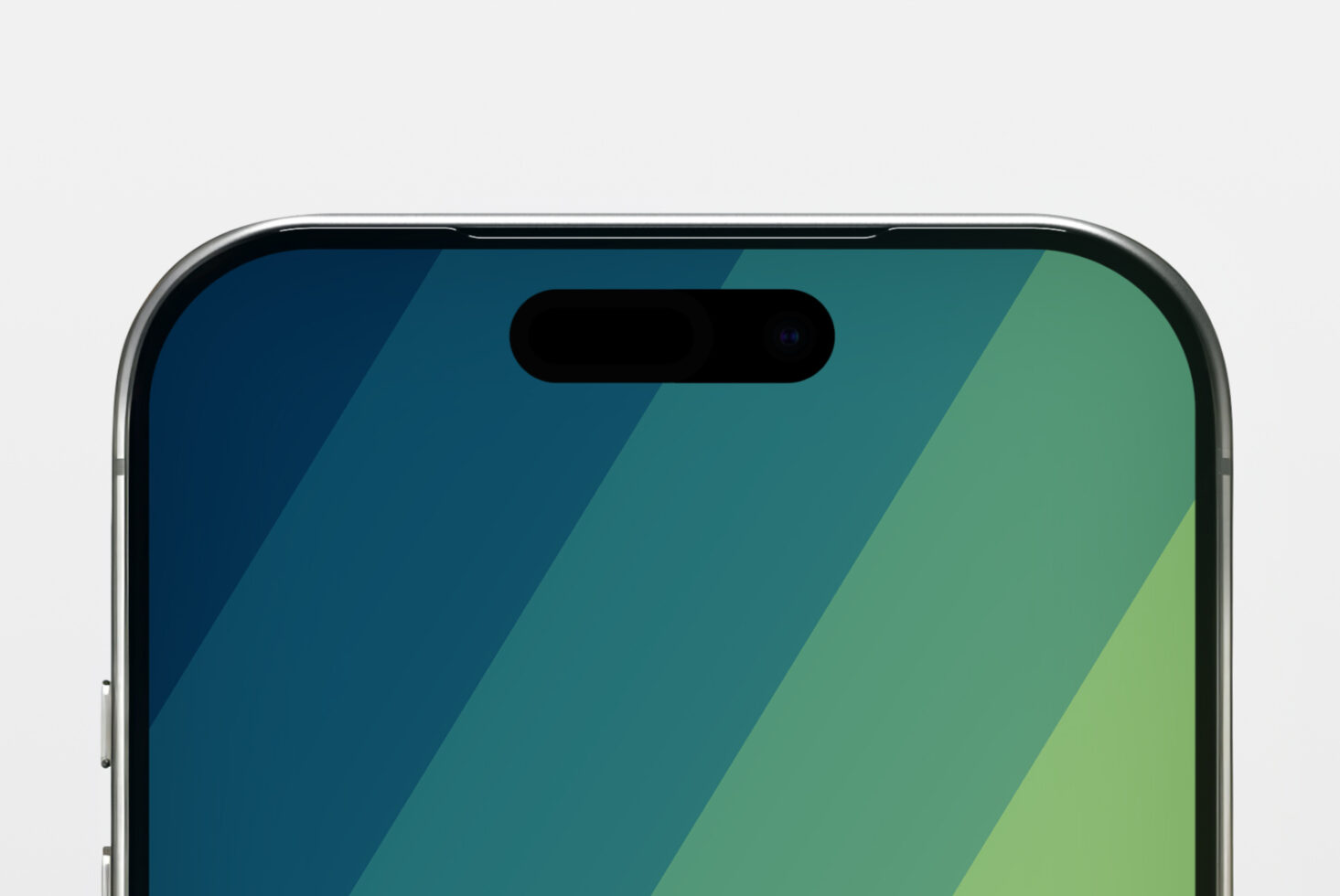 iPhone front view with chevron gradient wallpaper on light background