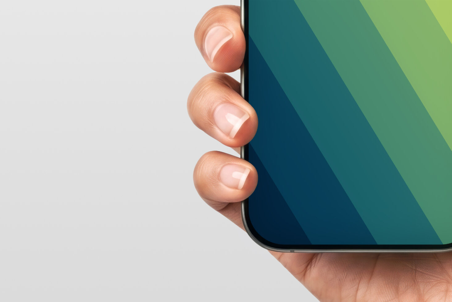 Hand holding phone showing gradient chevron pattern on screen