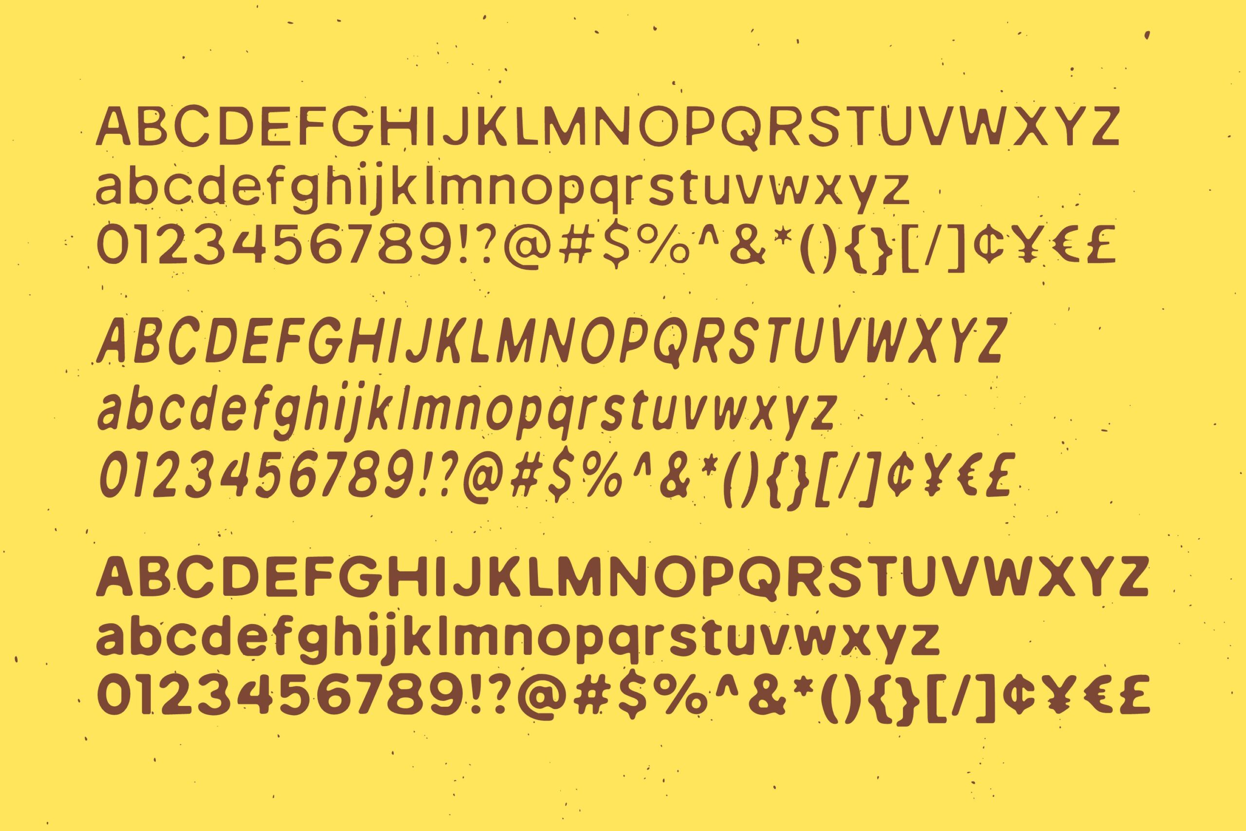 Barconat font family showing regular slant condensed bold weights on yellow background