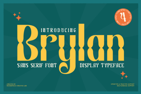 Brygian sans serif display font in large yellow letters on teal background