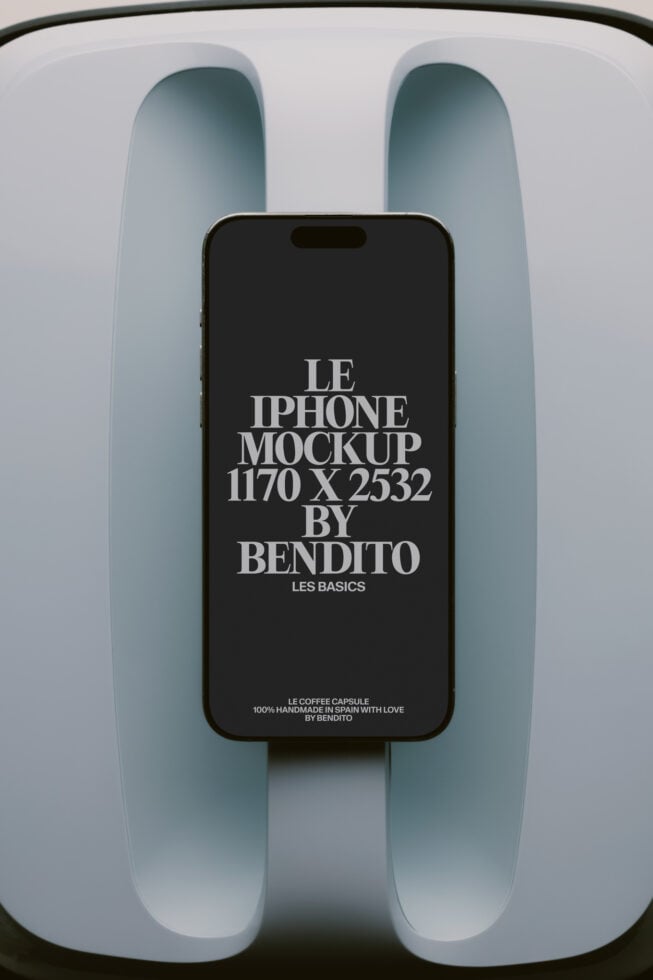 iPhone with black screen displaying white serif typography mockup
