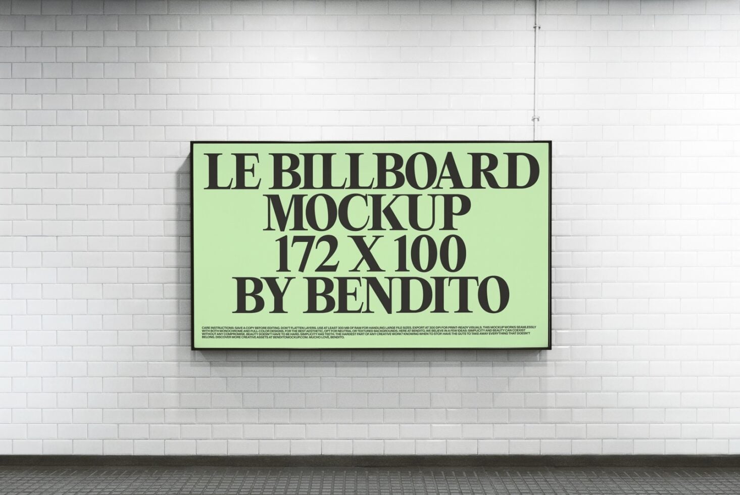 Lime green billboard mockup mounted on textured brick wall