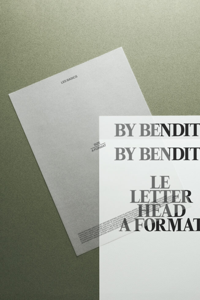 Letterhead mockup showing overlapping white papers on sage background