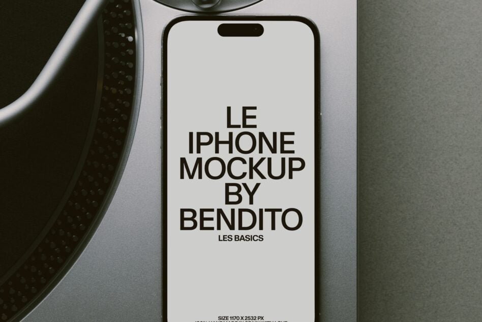 iPhone mockup on neutral background with Bendito branding centered on screen