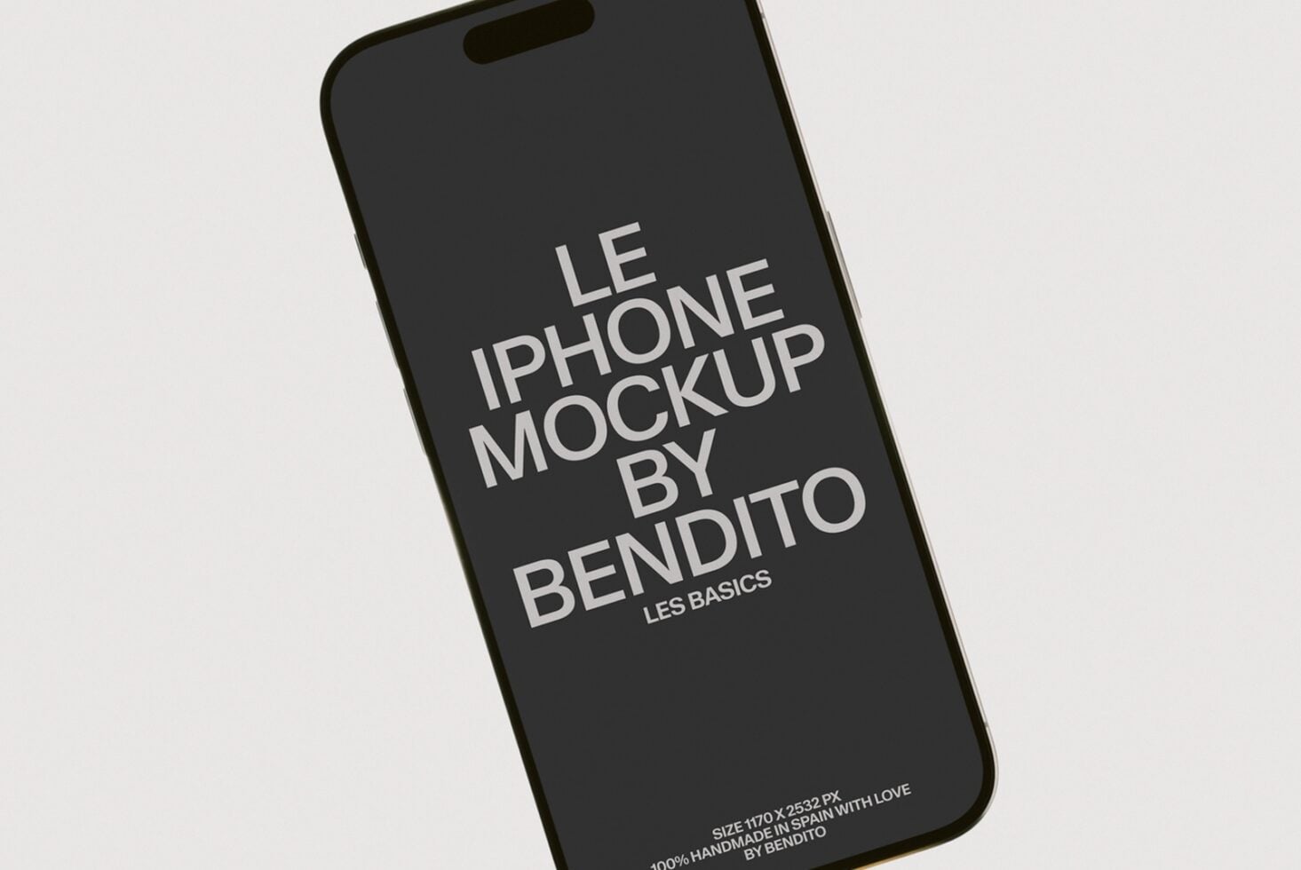 iPhone 14 Pro mockup angled on light background showing customizable screen display