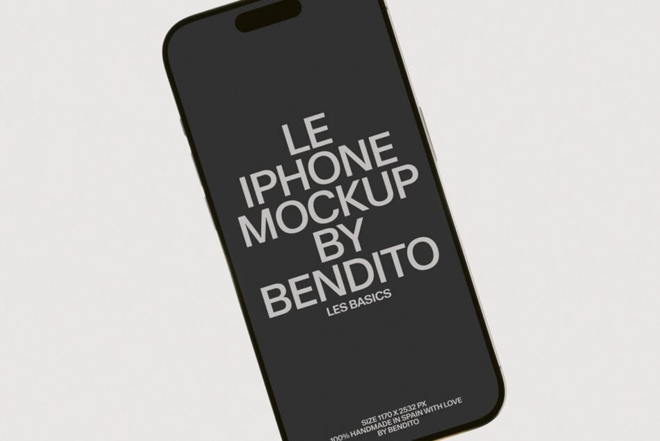 iPhone 14 Pro mockup angled on light background showing customizable screen display