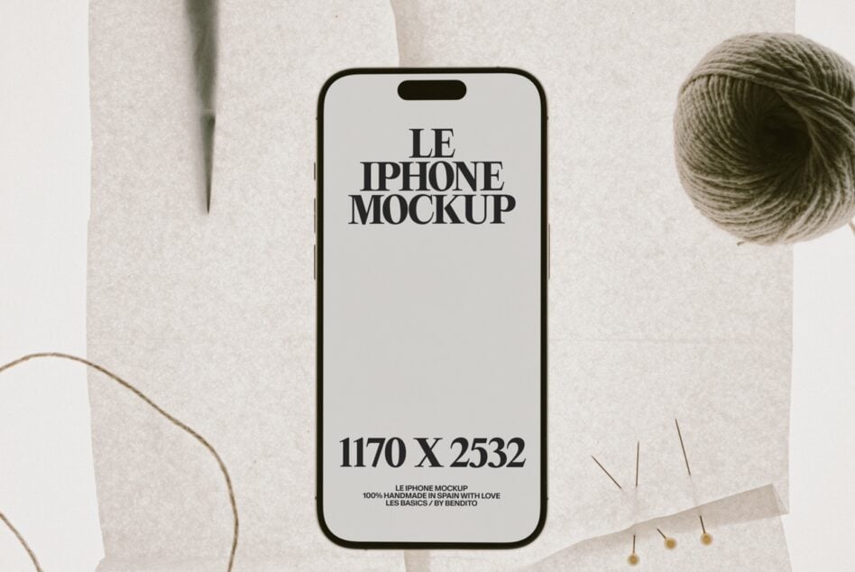 iPhone 14 Pro mockup on minimal beige background with dried plants