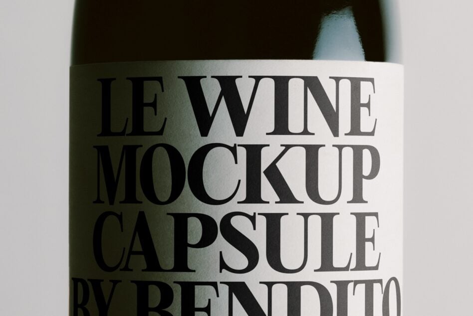 Wine bottle label mockup with serif typography on elegant packaging design
