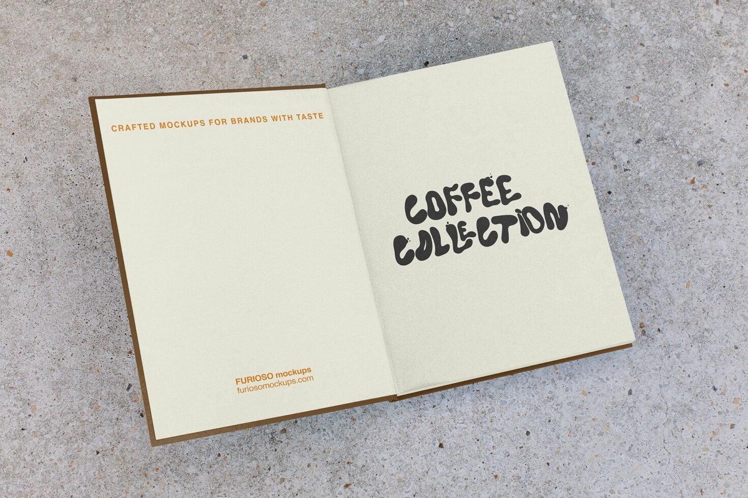 Cream bifold folder mockup opened showing dark Coffee Collection lettering inside