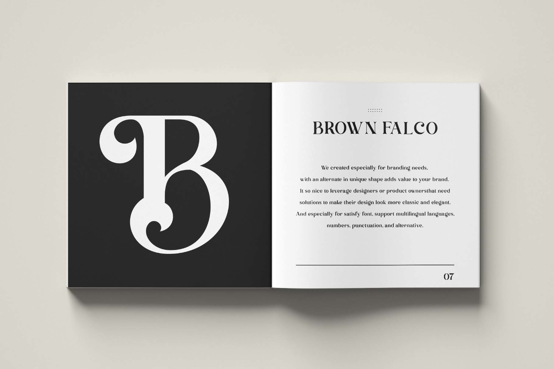 Brown Falco brand spread with large 3 on black left, descriptive text on white right