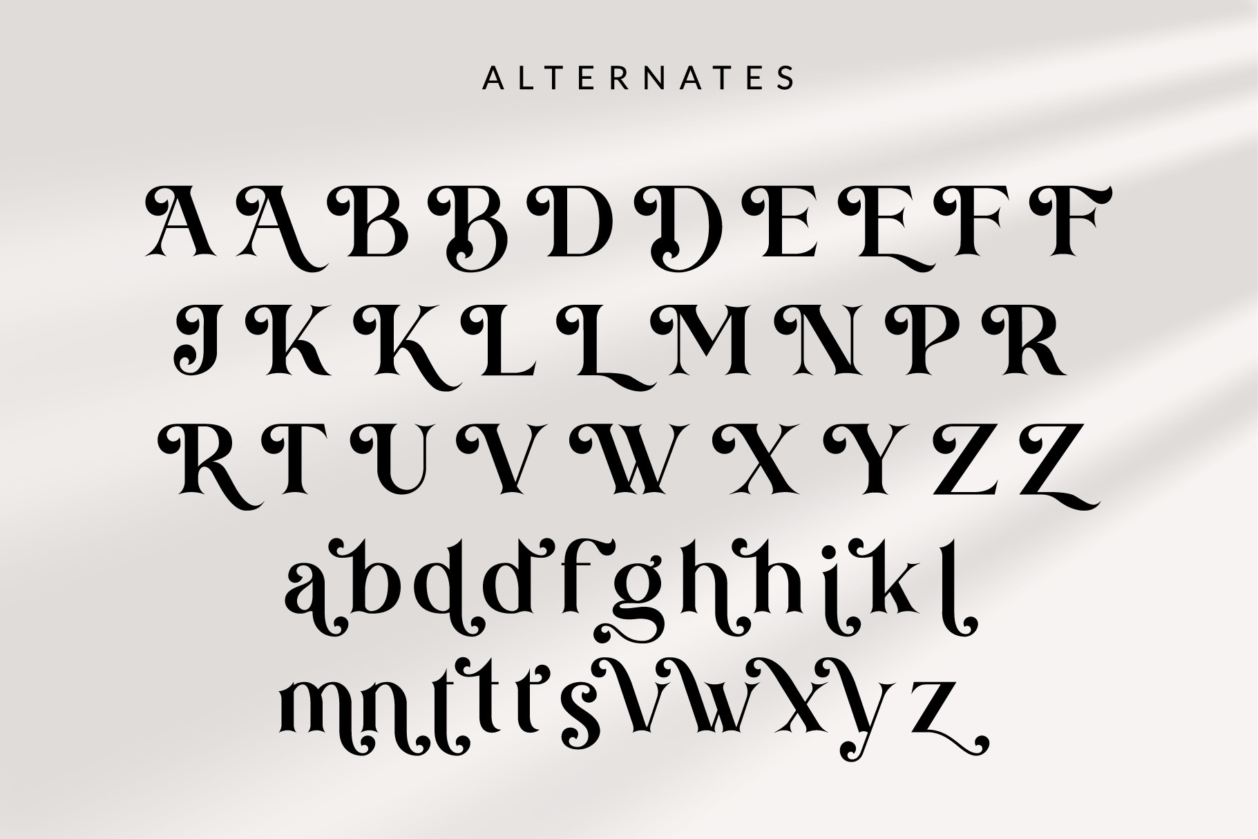 Brown Falco font character set showing uppercase, lowercase, alternates in decorative serif